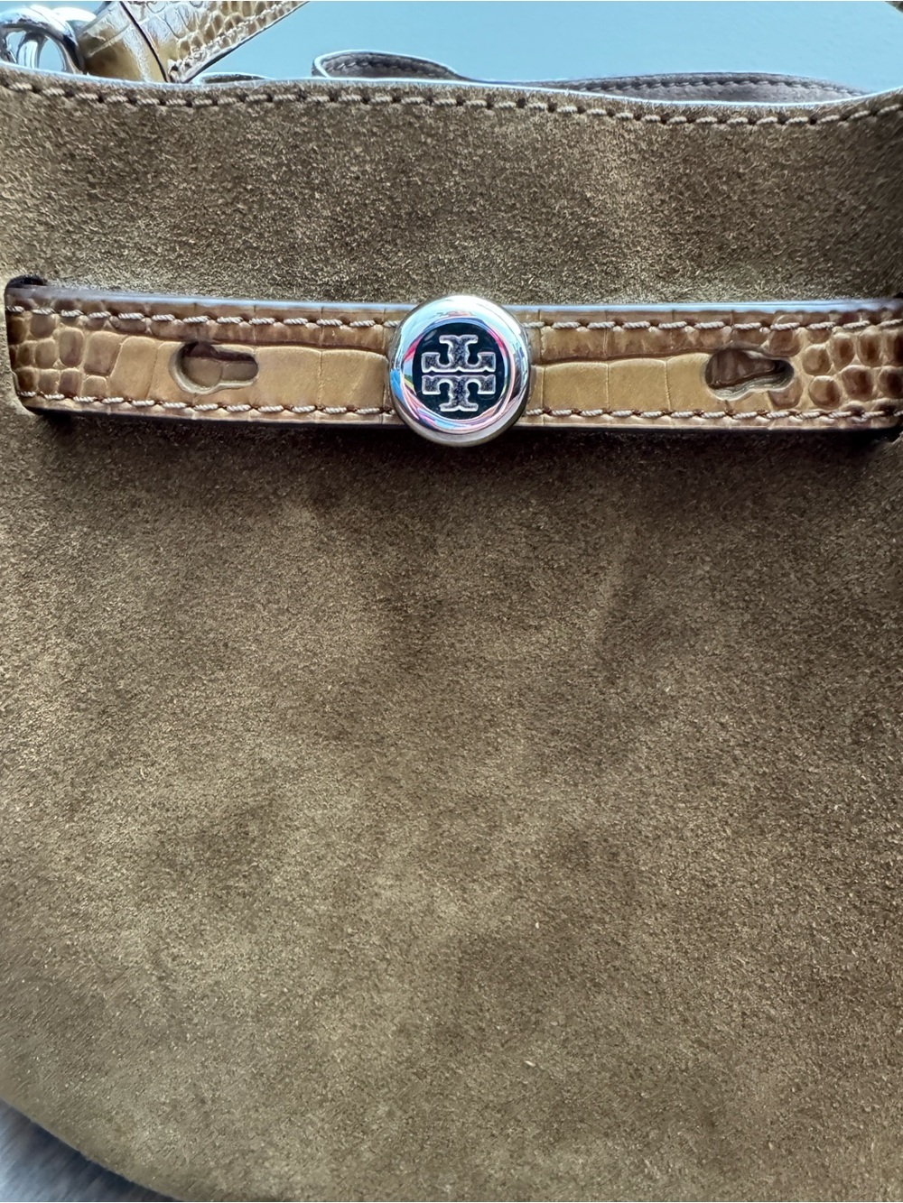 Tory Burch Romy Suede Bucket Bag - Deep Olive - Picture 6 of 10
